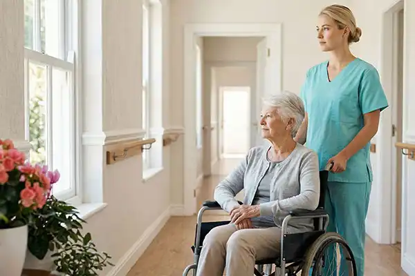 Eine Betreuerin umsorgt eine Seniorin im eigenen Zuhause - 24-Stunden Betreuung
